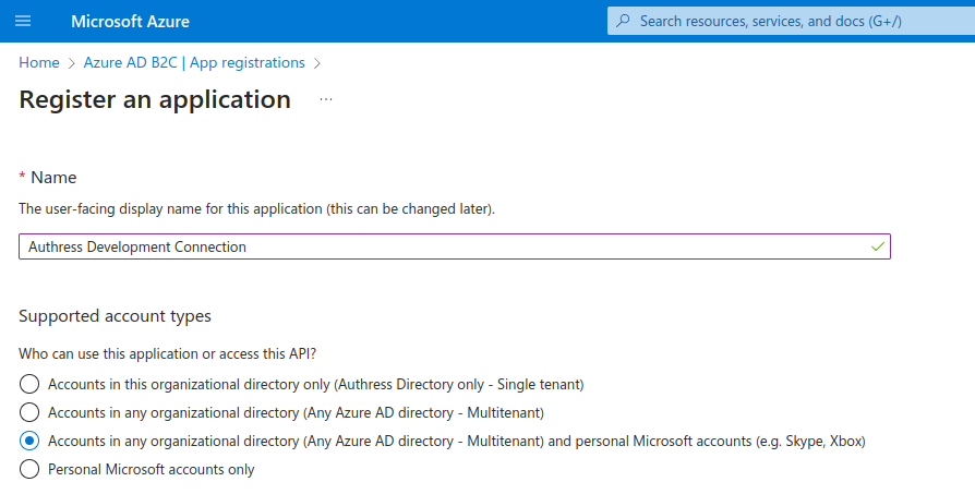 App Registration type selection