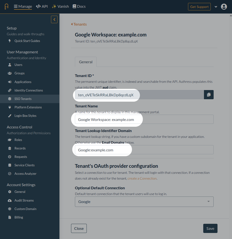 Passthrough generated Google Tenant