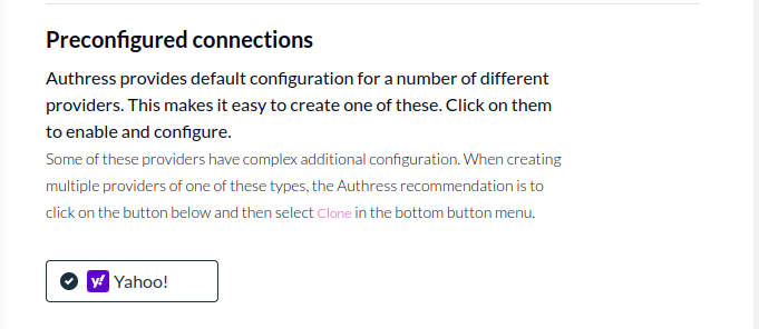 Authress preconfigured Yahoo connection